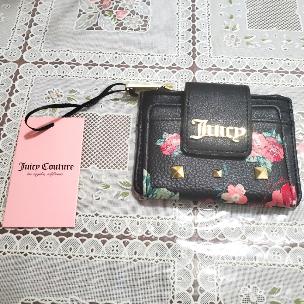 Juicy Couture Wallet, black/pink with florals 💖🖤